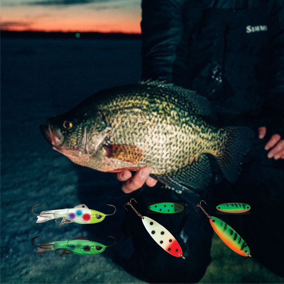 best lures for ice fishing at night Aramish GloCast Mega Vivid pattern Ice Fishing Jigs Lures kit,48pcs