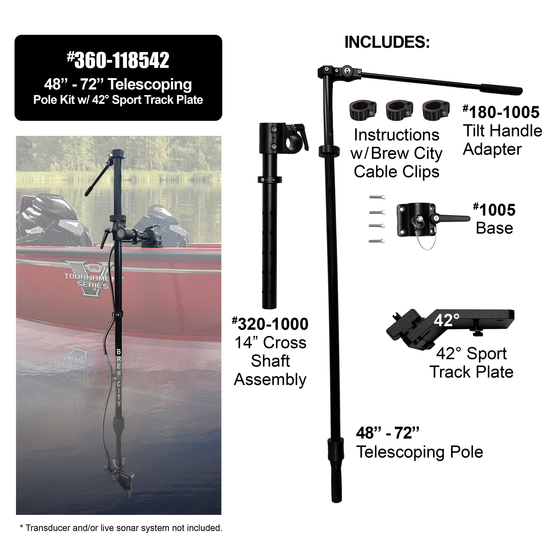 Brew City 48in-72in Telescoping Pole Kit W/42 Degree Sport Track Plate 360-118542