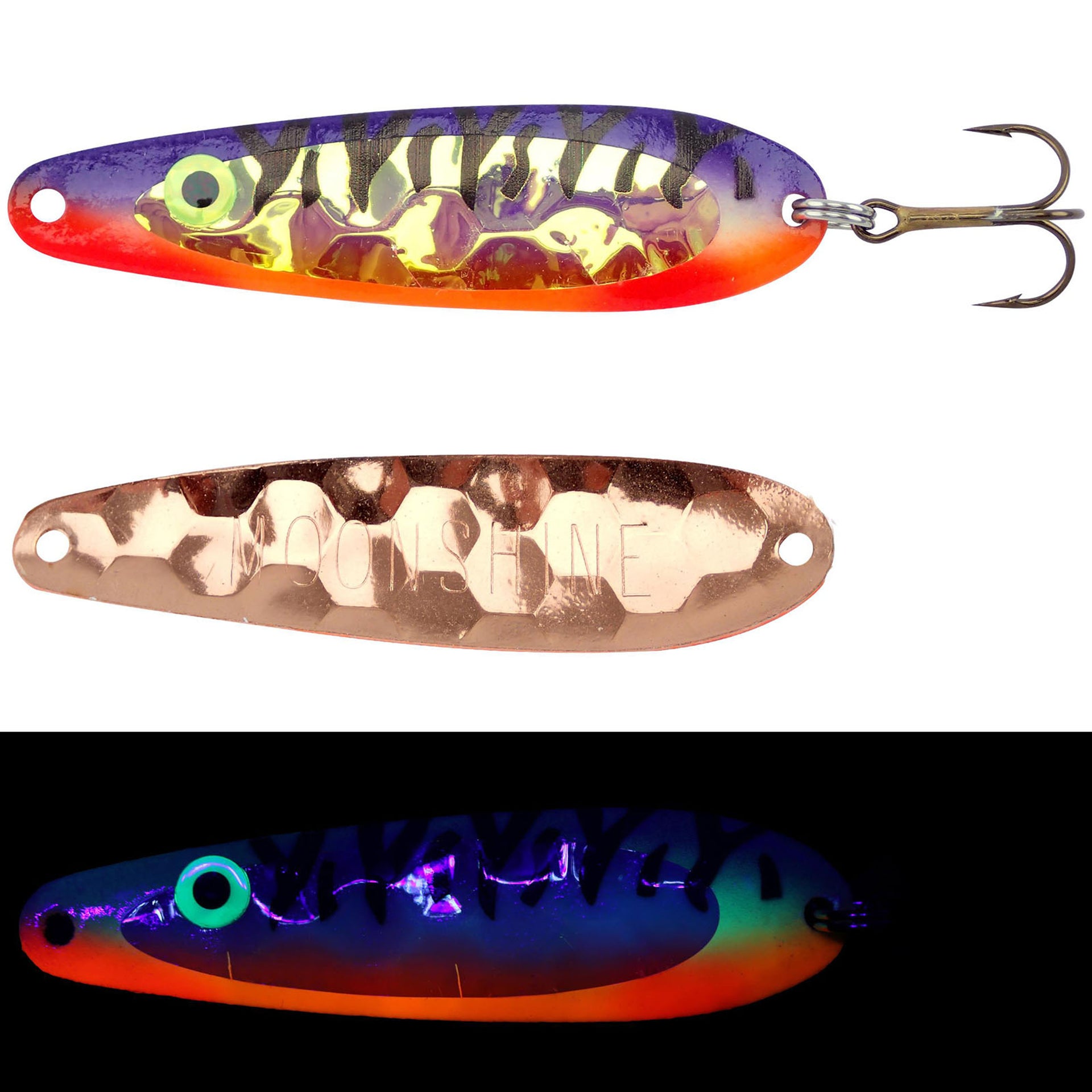 copper spoon fishing lure Moonshine RV Walleye Spoon Agent Orange; 3 in